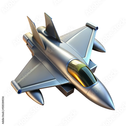 Sleek Silver Jet Fighter Aircraft with Golden Canopy 3D Render