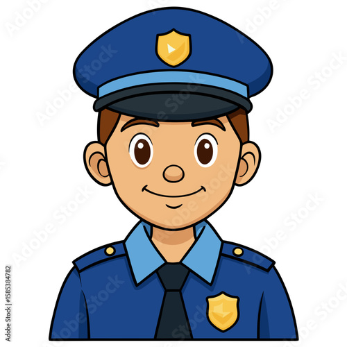 Vector art of cartoon police officer is smiling and wearing a uniform