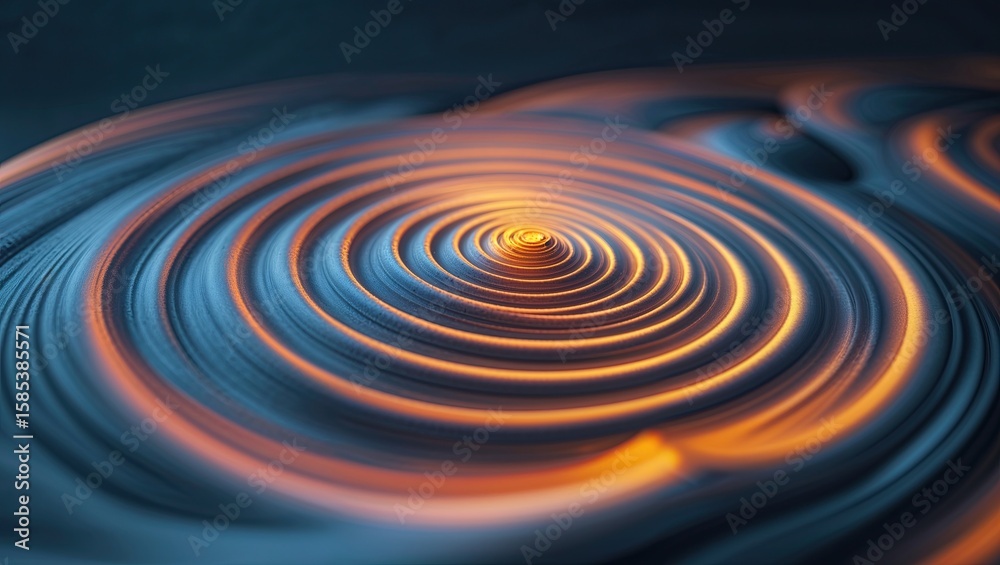 Naklejka premium Displaying concentric rings glowing on digital metal surface, showing warm reflections