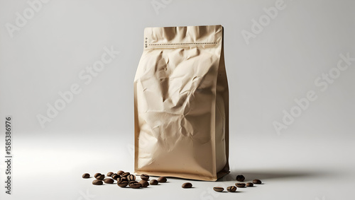 Kraft paper coffee beans packaging isolated on transparent background  