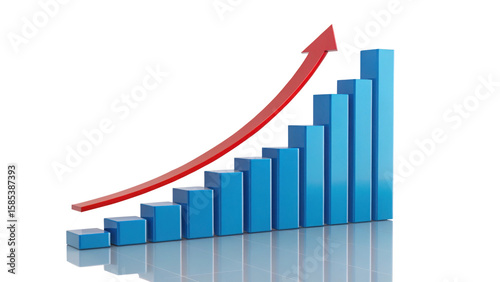 3D Growing Bar Chart with Red Arrow | Business Growth, Financial Success, Statistics, Analytics, Profit Graph

