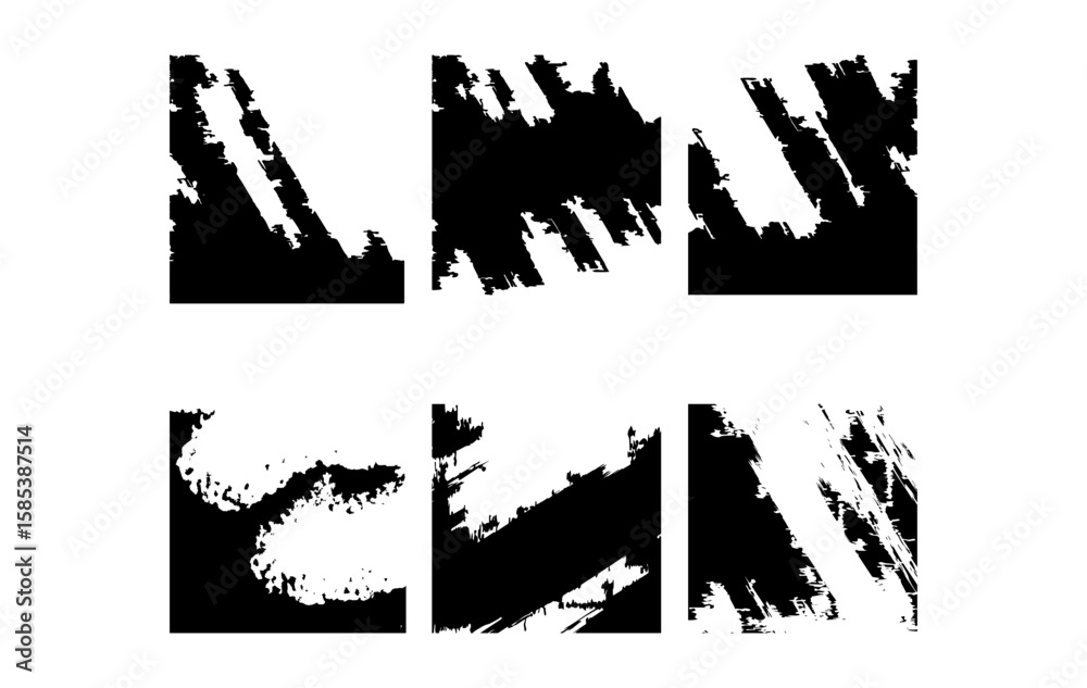 Naklejka premium A bold set of diagonal grunge brush stroke silhouettes with rough scratchy textures. Perfect for urban design, retro effects, digital overlays, album art,