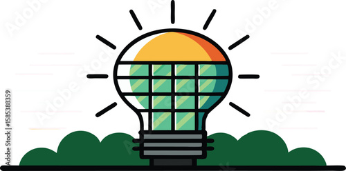 An illustration of solar panels on a rooftop, often accompanied by elements like sun rays or a house, symbolizing renewable energy and sustainability