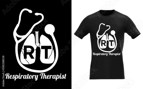 Respiratory Therapist apparel features lungs, stethoscope, and "RT" initials, a tribute to healthcare professionals, silhouette