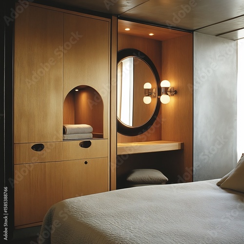 A bedroom with a built in wardrobe