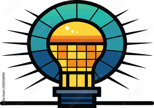 An illustration of solar panels on a rooftop, often accompanied by elements like sun rays or a house, symbolizing renewable energy and sustainability