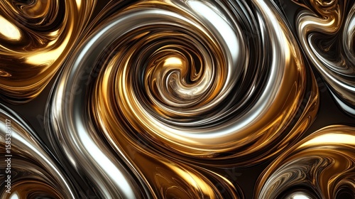 Abstract swirl of gold and silver liquid metal