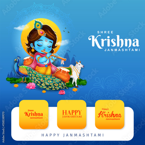 Lord Bal Krishna in the religious festival background of India for Shri Krishna Janmashtami celebration