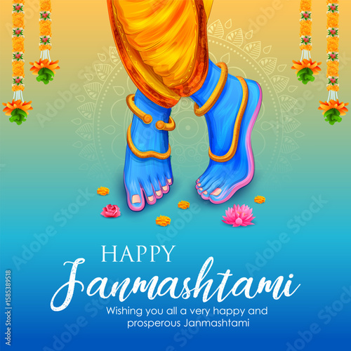 Lord Krishna in the religious festival background of India for Shri Krishna Janmashtami celebration