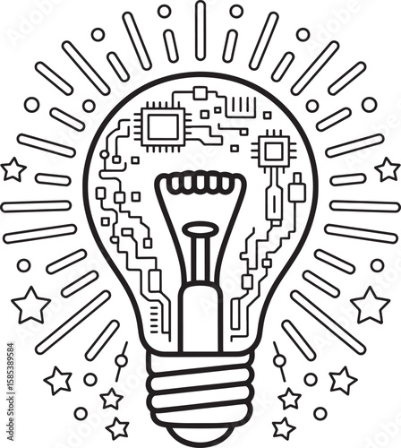 Futuristic Light Bulb with Circuit Board Technology Concept Vector Illustration. Tech Light Bulb, Circuit Idea Bulb, Innovative Energy Icon, Digital Creativity Symbol, Futuristic Ai Technology