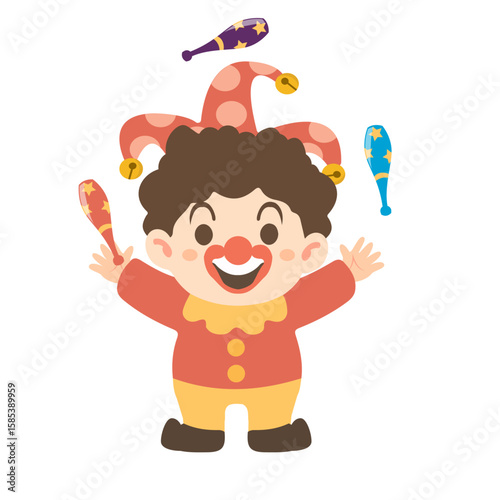 Illustration of a Cartoon Clown Juggling