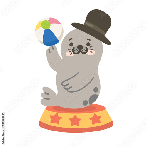 Circus Seal Balancing Ball Illustration
