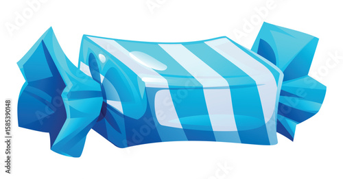 Blue and white striped candy in a twisted wrapper, a refreshing and sweet treat. Vector cartoon illustration