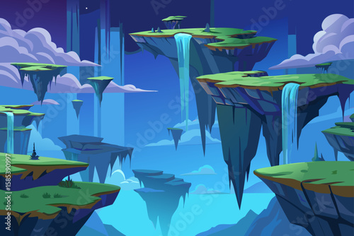 Jagged Cliffs of Moss Covered Stone Floating Like Fortresses