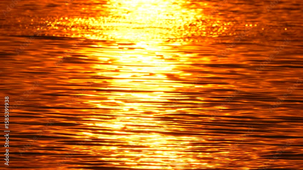 Sunset, water, reflection shimmering golden light on tranquil ocean surface at dusk