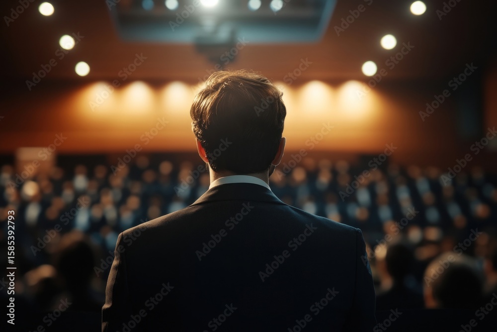 Fototapeta premium Back view of business people audience professional presentation.