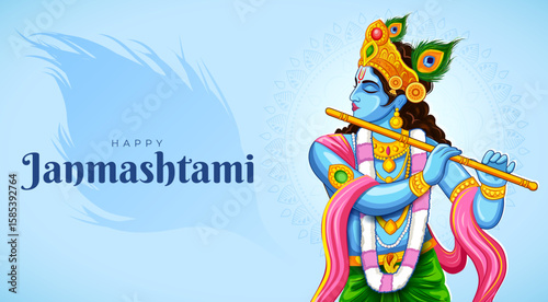 Lord Krishna in the religious festival background of India for Shri Krishna Janmashtami celebration