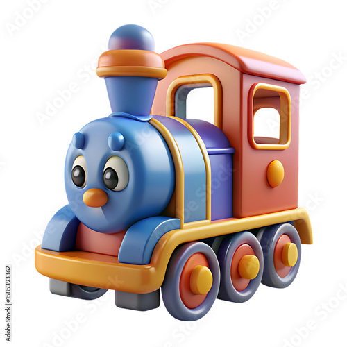 Cute Cartoon Toy Train with Big Eyes 3D Render