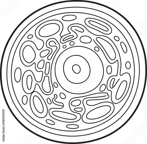 Abstract Microscopic Biological Cell Structure Vector Illustration. Microscopic Cell Art, Abstract Biology Circle, Petri Dish Design, Organic Cell Structure, Scientific Microorganism Vector
