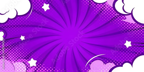 Purple Comic Book Style Background with Radial Lines and Speech Bubbles