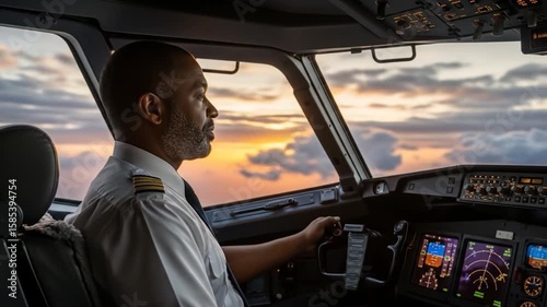 Pilot at Sunset: Flying High Above the Clouds, Cockpit View