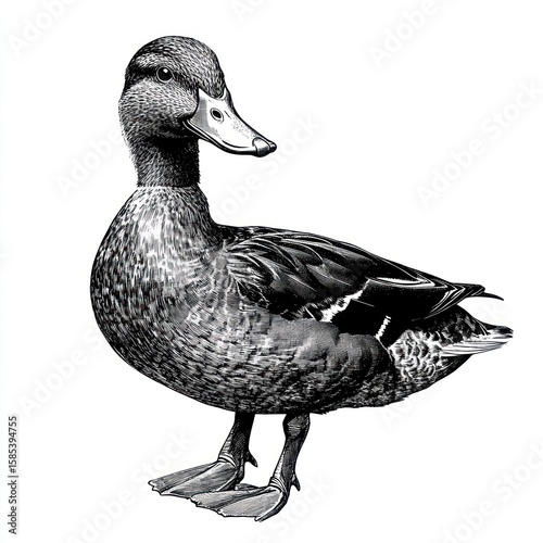 Duck retro photocopy stipple effect white anseriformes illustration.