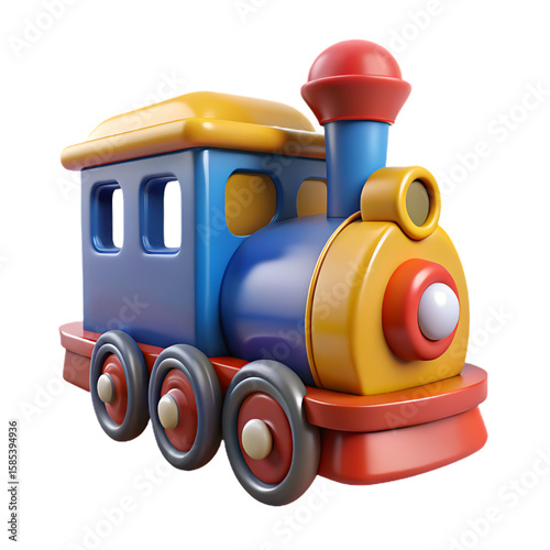 Colorful Classic Toy Train with Yellow Cab 3D Render