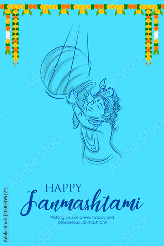 Lord Bal Krishna in the religious festival background of India for Shri Krishna Janmashtami celebration