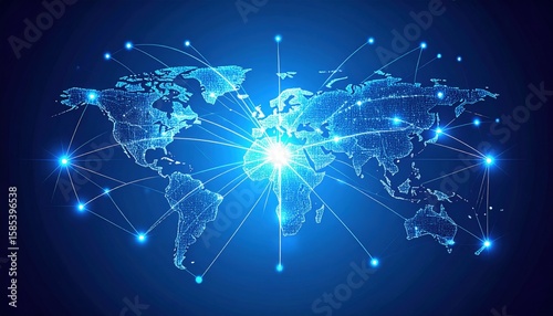 Global Network Map Design With Glowing Connections