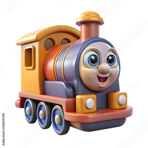 Cute Orange and Purple Toy Train with Smiling Face 3D Render