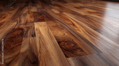 Shiny, polished hardwood floor with a rich, warm hue.