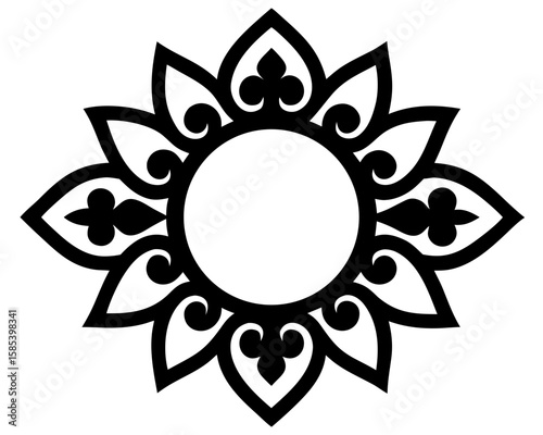 A striking black ink border design presents an elegant frame with interwoven floral patterns and abstract artistic elements for various creative projects requiring a delicate touch.