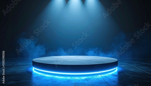 Abstract Product Display Platform With Blue Neon Light