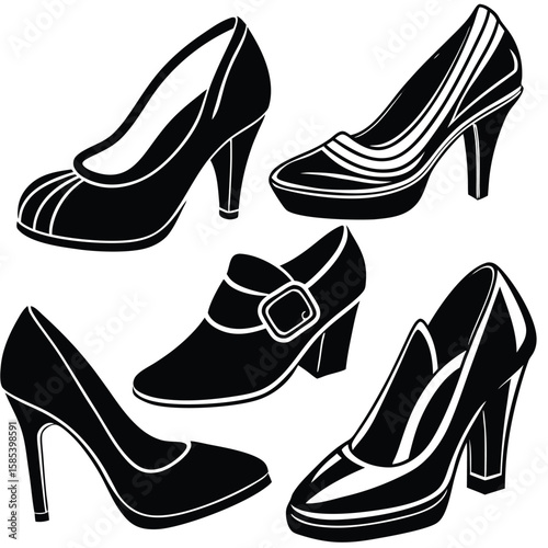 Vibrant Set of Women's Flat Style Vector Shoes in Diverse Colors