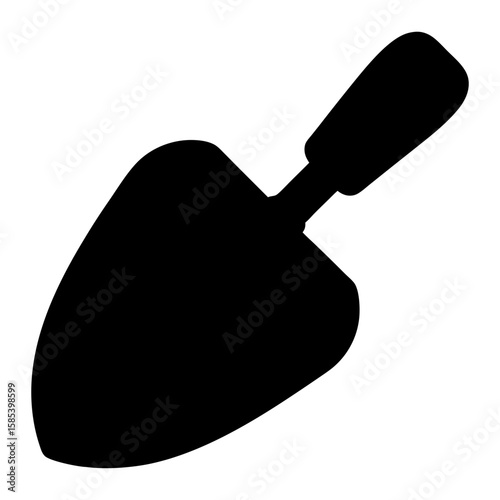 Silhouette of a gardening trowel tool for planting in dark black color