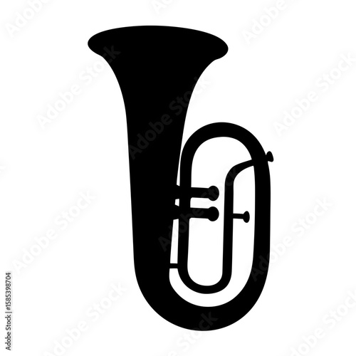 Black silhouette of a tuba, a brass instrument, isolated on white