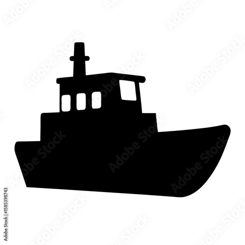 Simple Black Silhouette of a Boat with Windows and a Tower