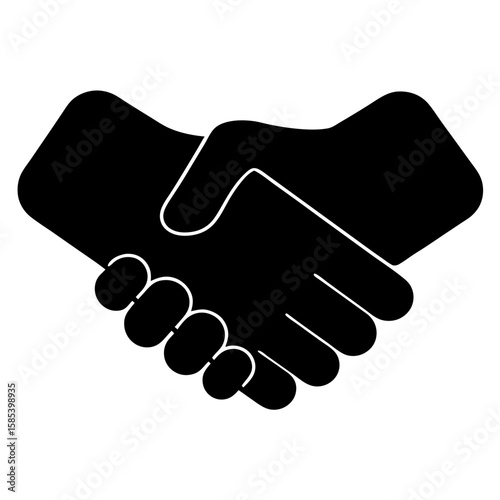 Solid black graphic illustration of two hands clasped together in a handshake
