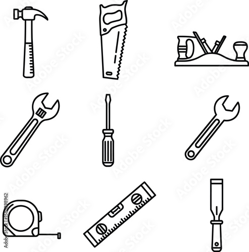 Hand Tools Collection - Hammer, Saw, Wrench, and Screwdriver