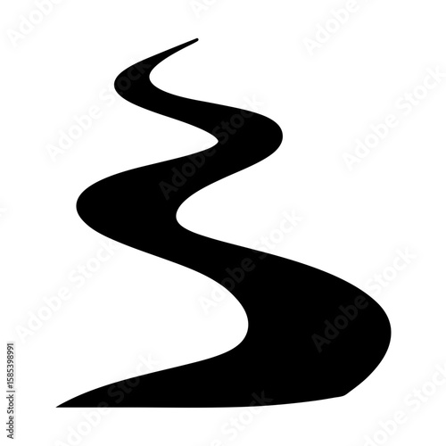 Abstract winding black shape on white background resembling a road or path