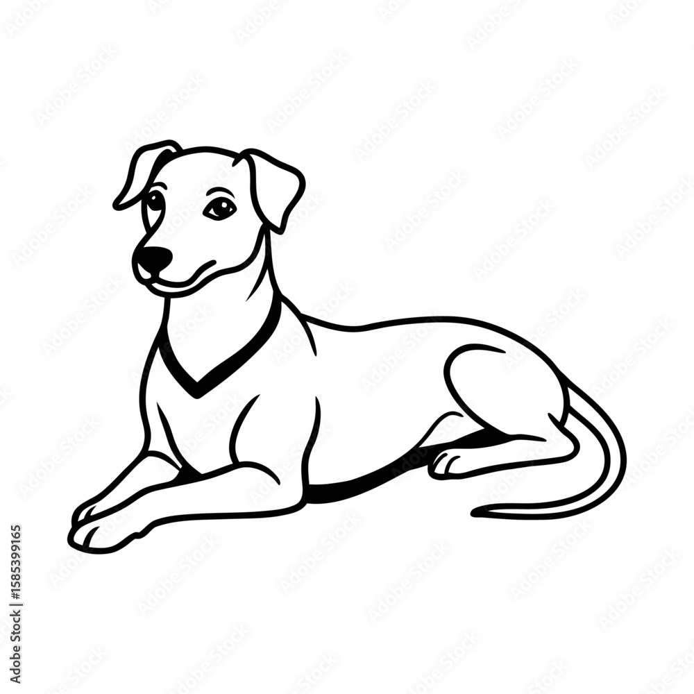 Fototapeta premium Relaxed Canine Lying Down - Comfortable Dog Vector Illustration with Collar Detail
