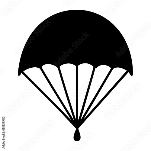 Monochrome parachute with suspension lines and a small water droplet at the end