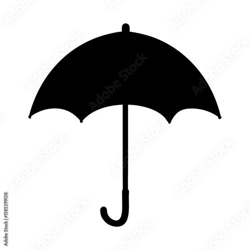 Isolated black silhouette of an open umbrella providing protection from rain