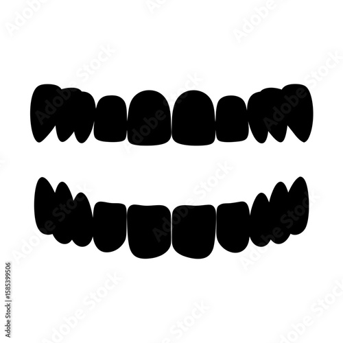 A simplistic black and white illustration of upper and lower teeth