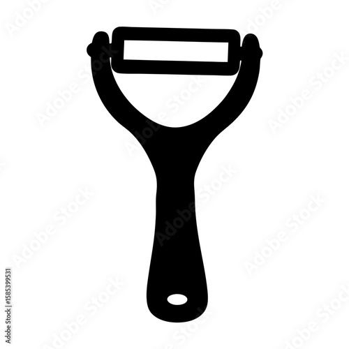 A black silhouette of a vegetable peeler on a white background