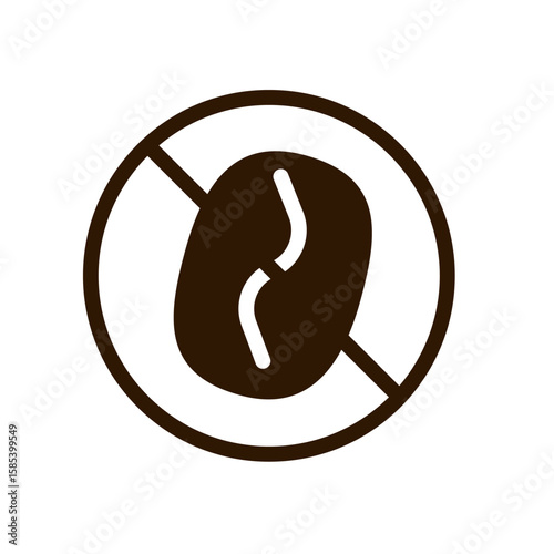 Coffee bean icon with prohibition sign. No caffeine and decaf coffee concept.