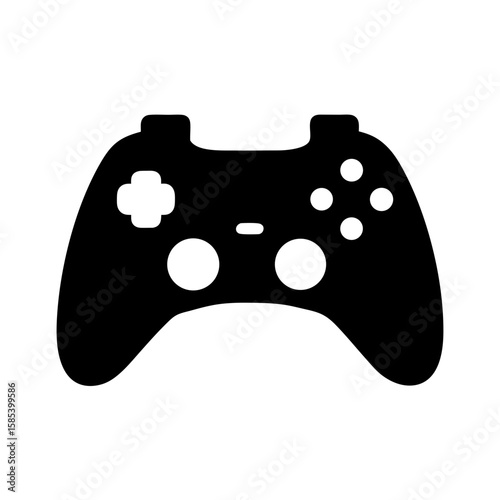 Simple black silhouette of a modern wireless gamepad controller, video games