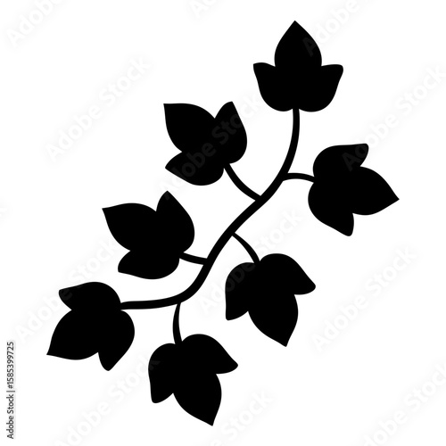 Simple Silhouette of a Climbing Plant with Leaves Isolated on White Background