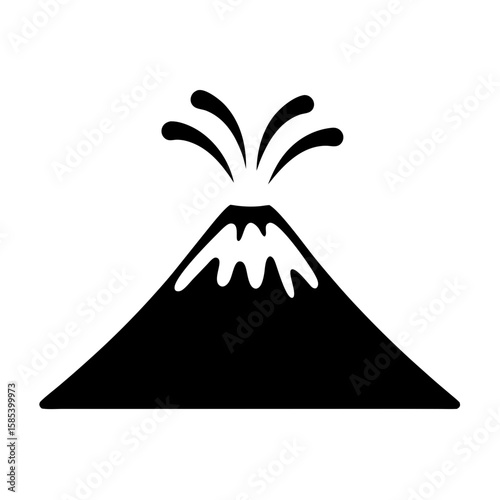 Simple Black and White Volcano Eruption Illustration with Classic Mountain Shape