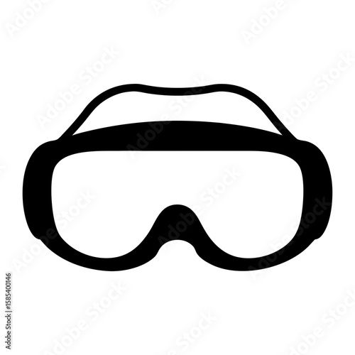 Stylized black and white illustration of ski goggles or virtual reality headset